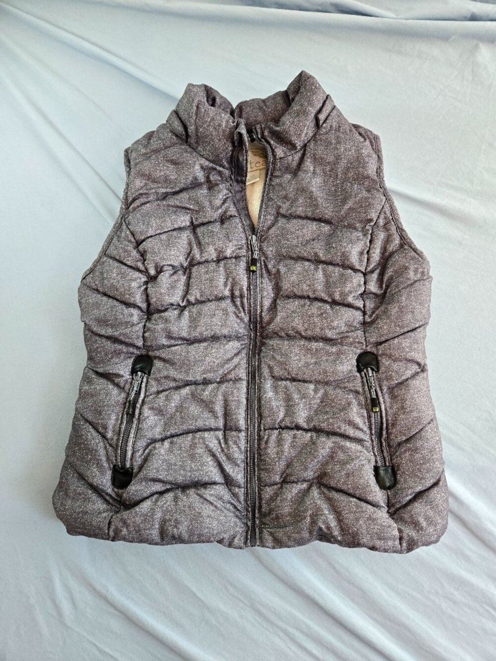 GREEN TEA Full Zip Up Grey Quilted Puffer Vest with Sherpa Lining  Women's Large